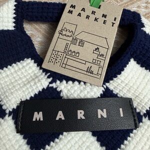 Marni Market Navy and White Knit Bag